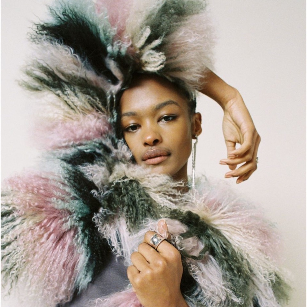 Free People Multicolor Shaggy Faux Fur Coat in Pink, Green, Cream